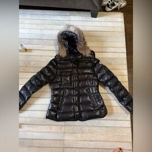 Moncler 2021 short black down coat with real fur hood - like new!